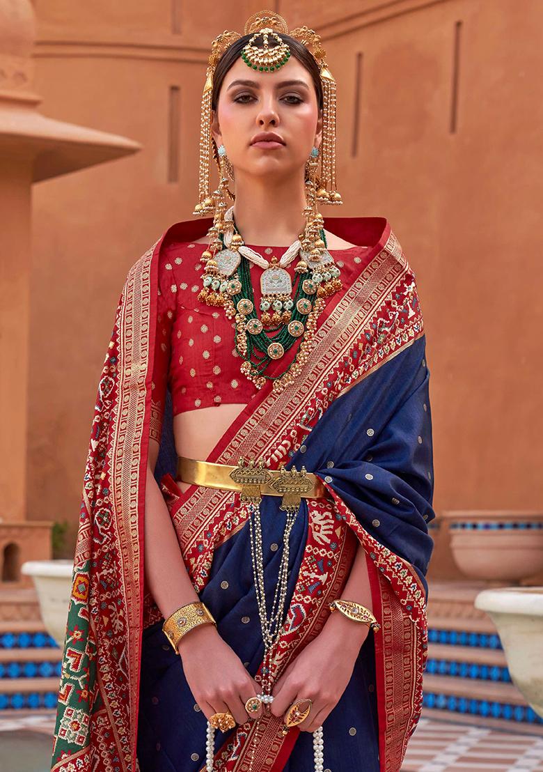 Blue Embroidered Silk Saree Set - Indya